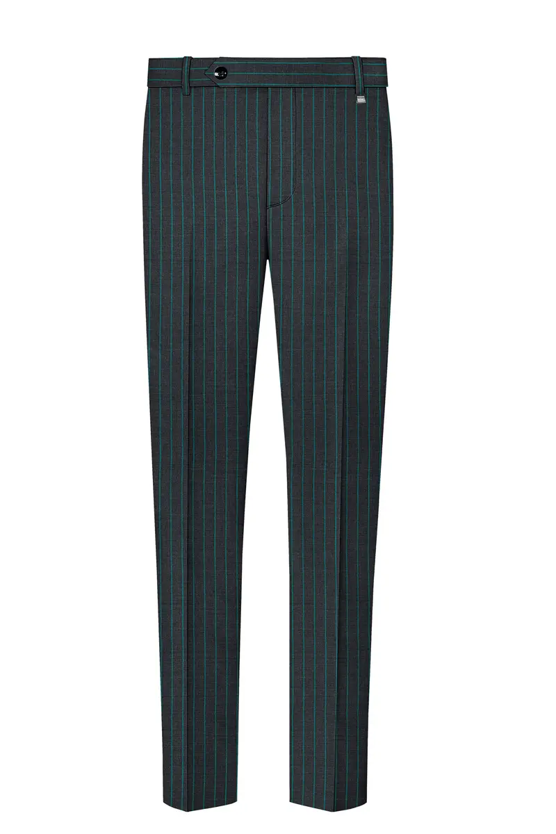 Gravel Gray And Lagoon Blue Striped Wool Rich Pant 2