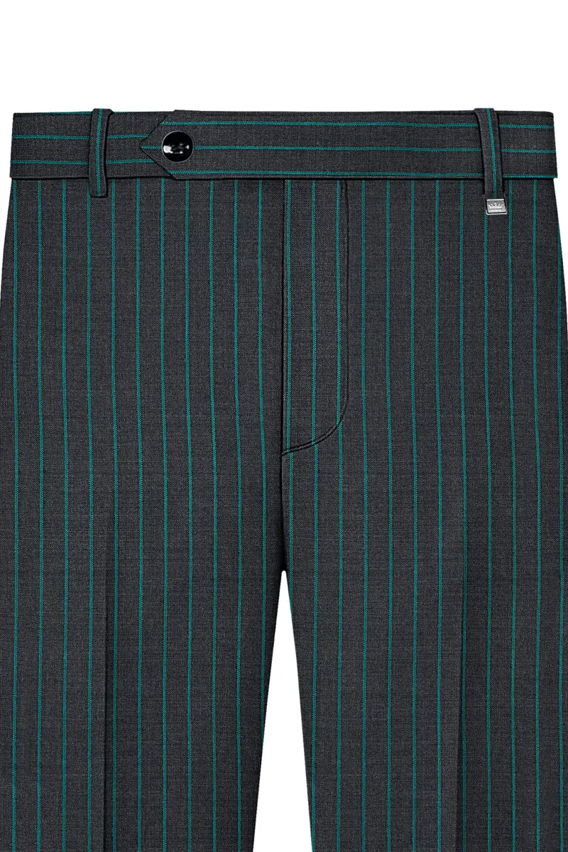 Gravel Gray And Lagoon Blue Striped Wool Rich Pant 4