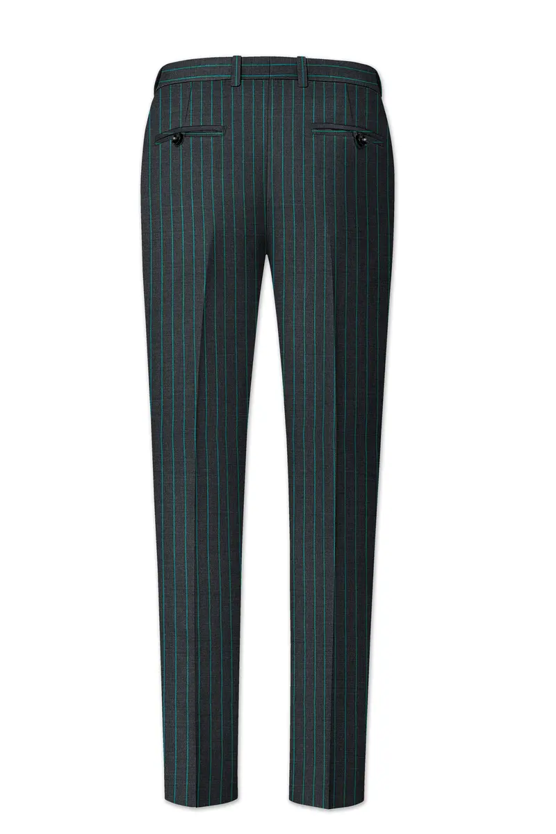 Gravel Gray And Lagoon Blue Striped Wool Rich Pant 5
