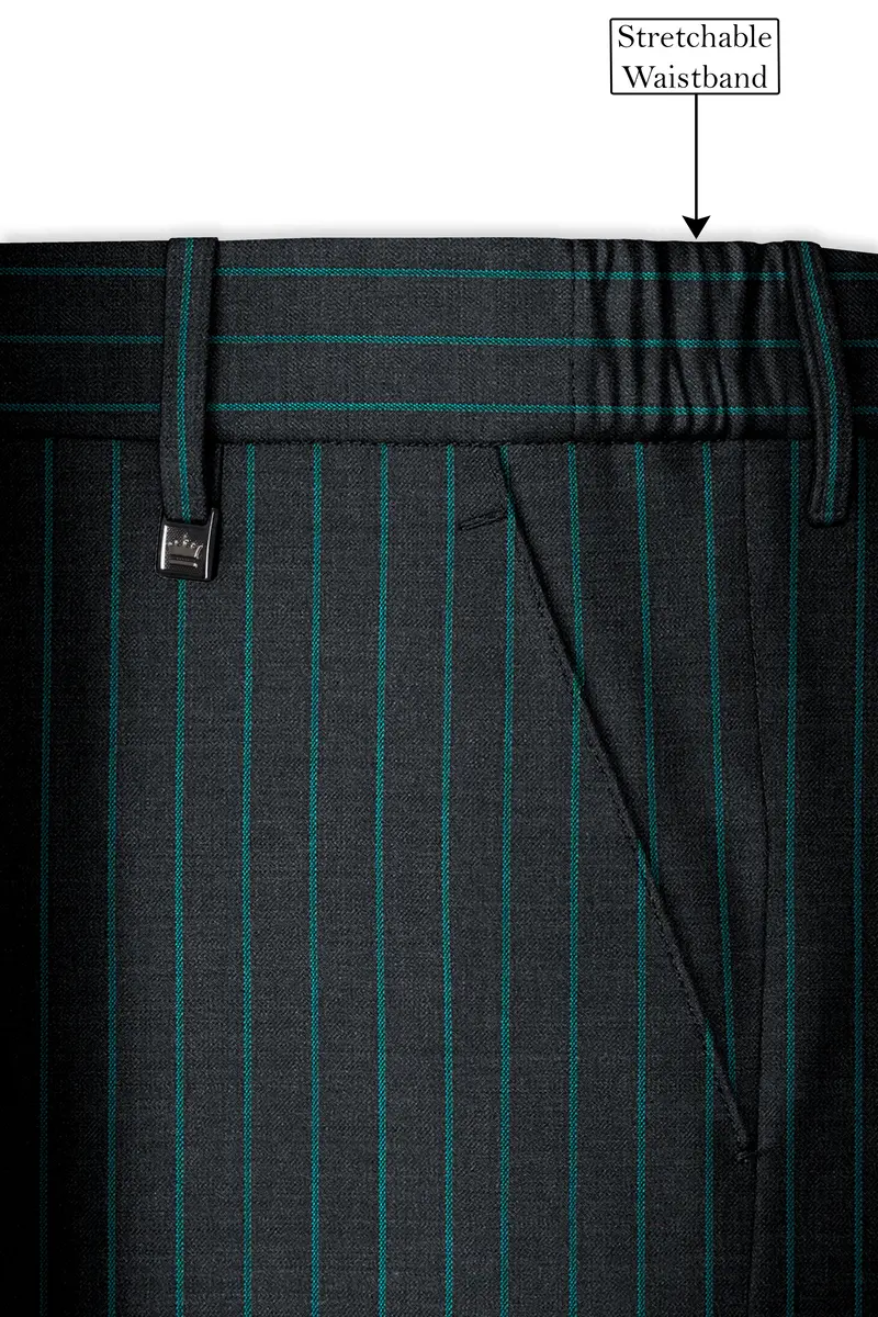 Gravel Gray And Lagoon Blue Striped Wool Rich Pant 6