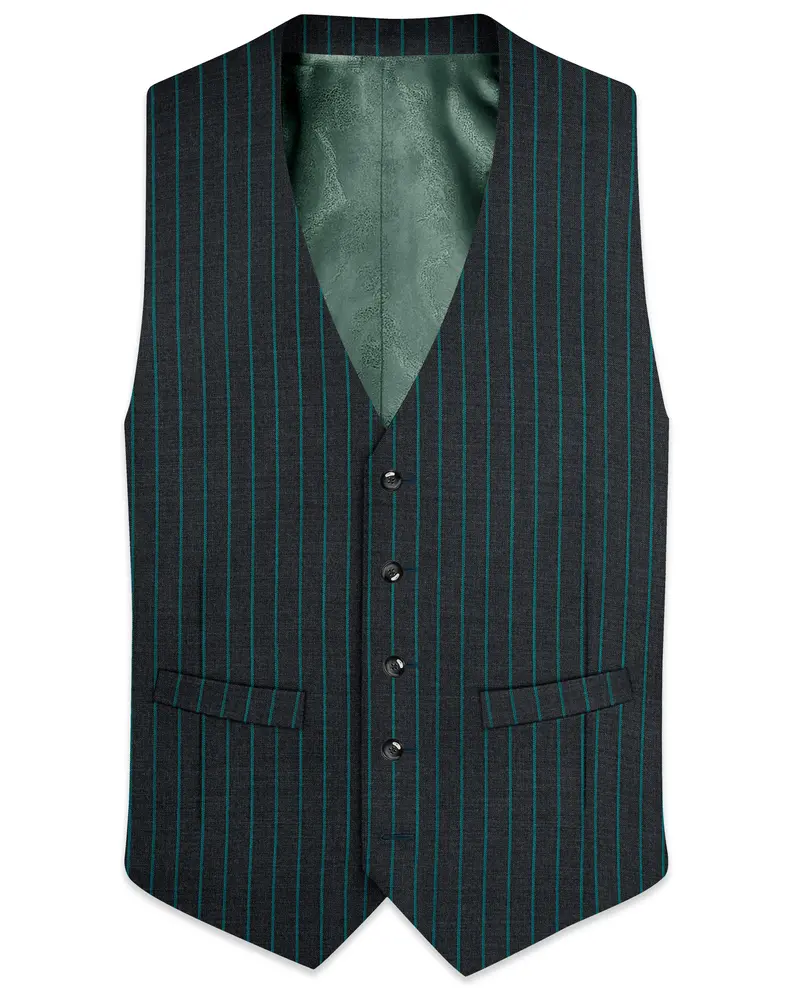 Gravel Gray And Lagoon Blue Striped Wool Rich Waistcoat 1