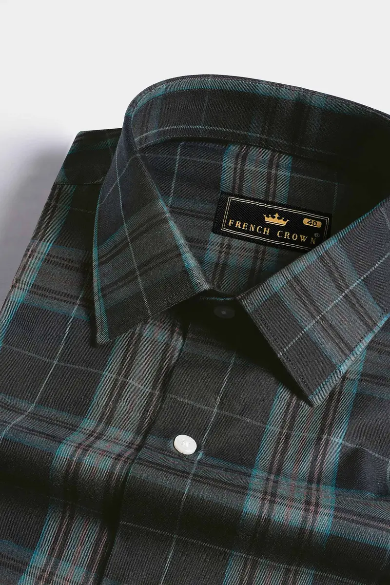 Gravel Gray And Nandor Green Plaid Twill Premium Cotton Shirt 1