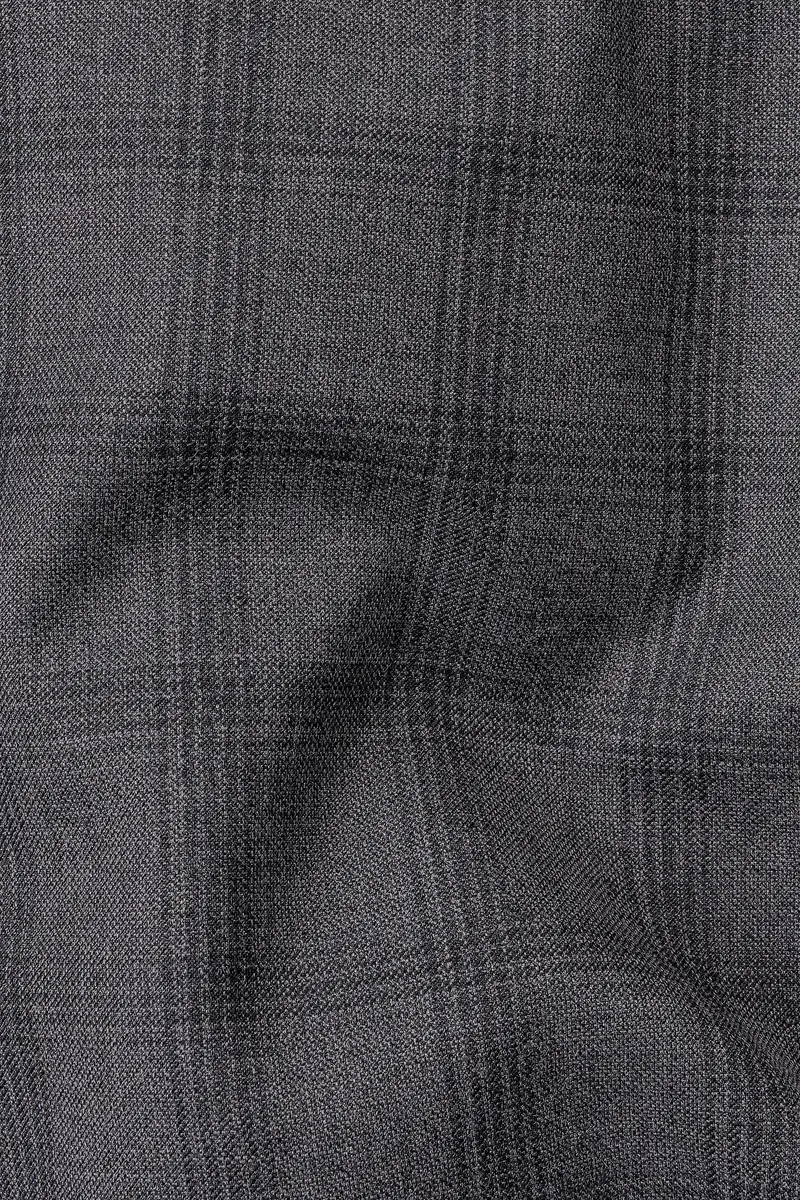 Gravel Gray Checked Wool Blend Single Breasted Blazer 3