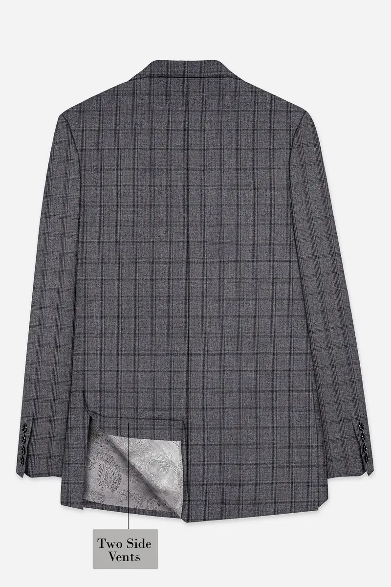 Gravel Gray Checked Wool Blend Single Breasted Blazer 8