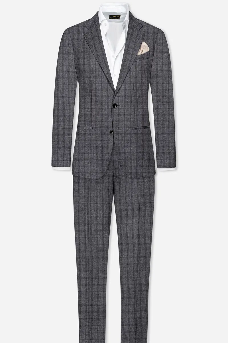 Gravel Gray Checked Wool Blend Single Breasted Blazer 9