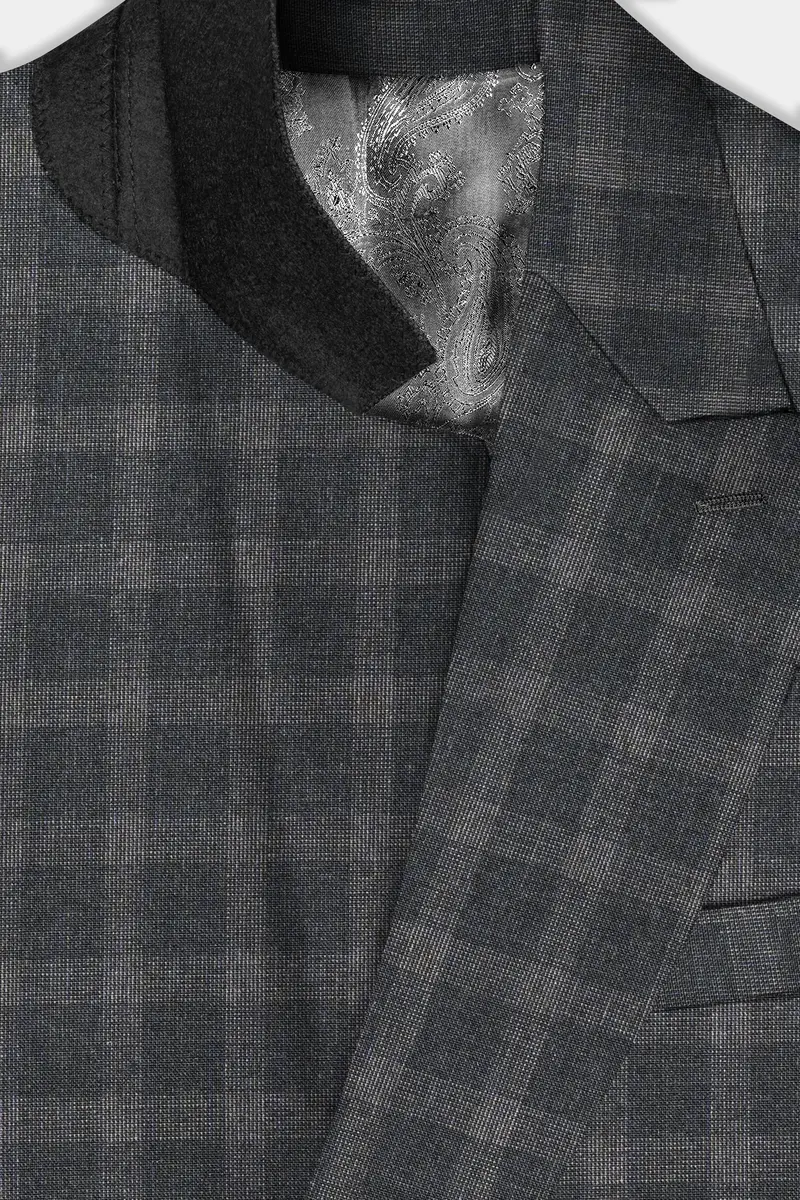 Gravel Gray Checkered Wool Blend Double Breasted Suit 4
