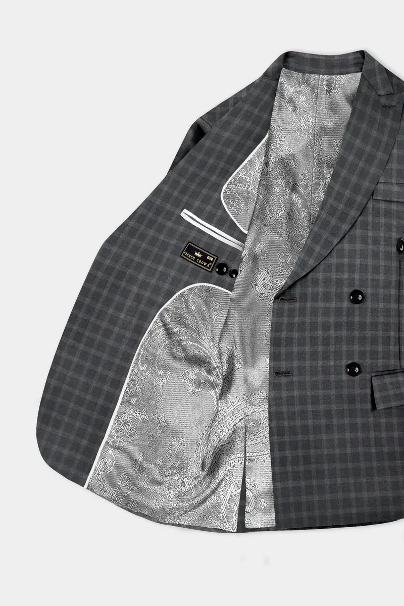 Gravel Gray Checkered Wool Blend Double Breasted Suit 5