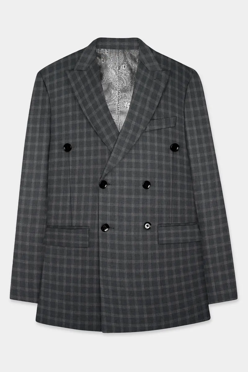 Gravel Gray Checkered Wool Blend Double Breasted Suit 7