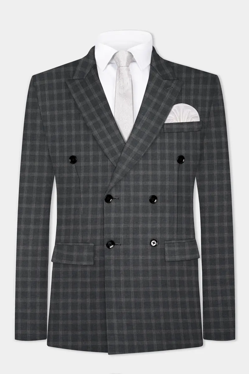 Gravel Gray Checkered Wool Blend Double Breasted Suit 9