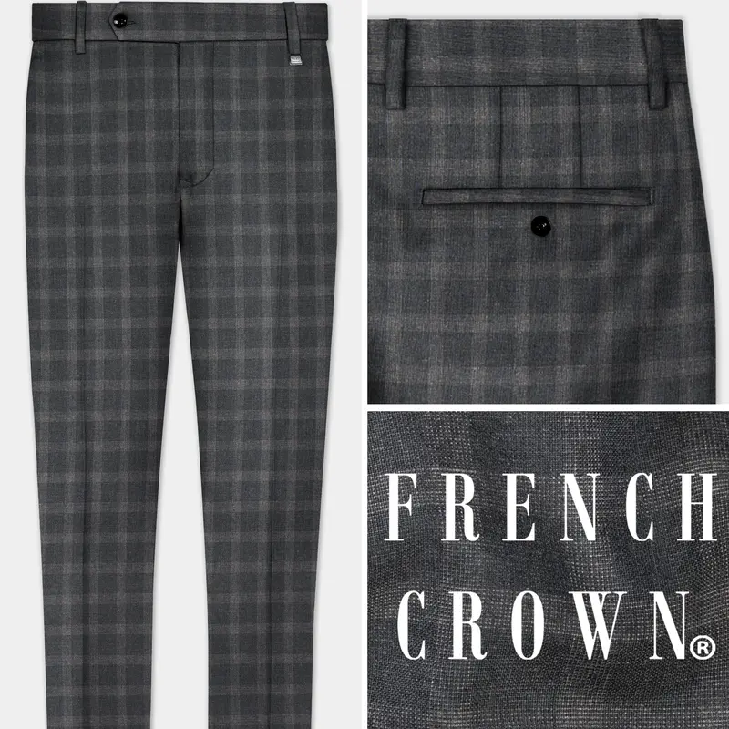 Gravel Gray Checkered Wool Blend Pant 1