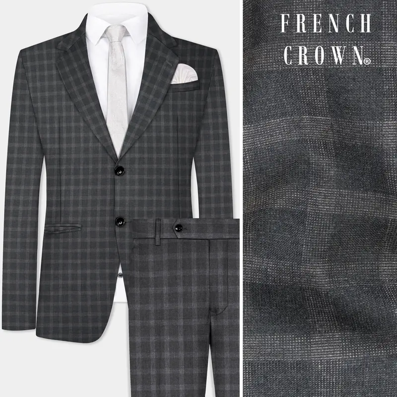 Gravel Gray Checkered Wool Blend Single Breasted Suit 1