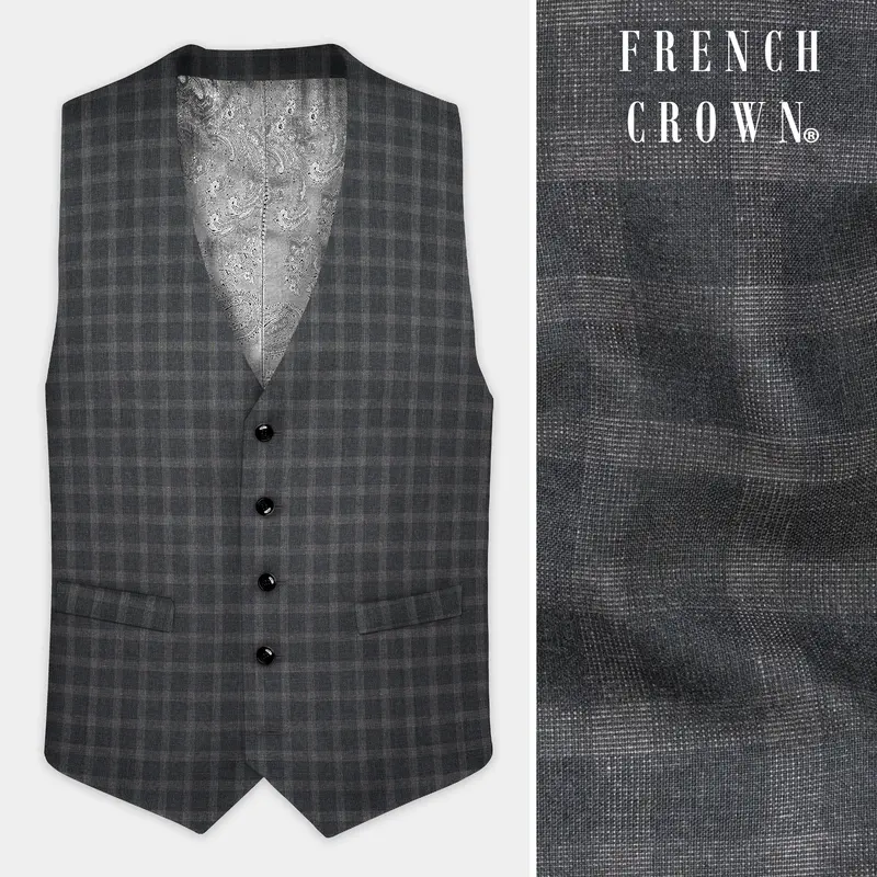 Gravel Gray Checkered Wool Blend Waistcoat 1