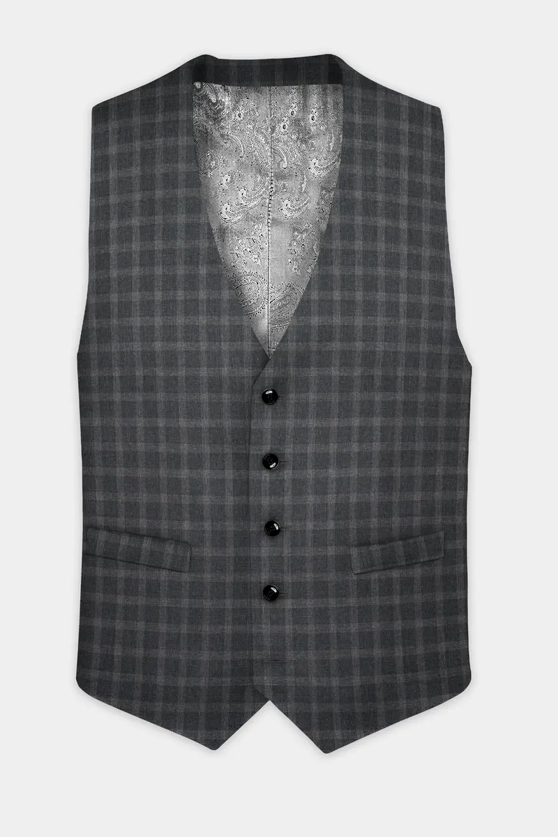 Gravel Gray Checkered Wool Blend Waistcoat 2