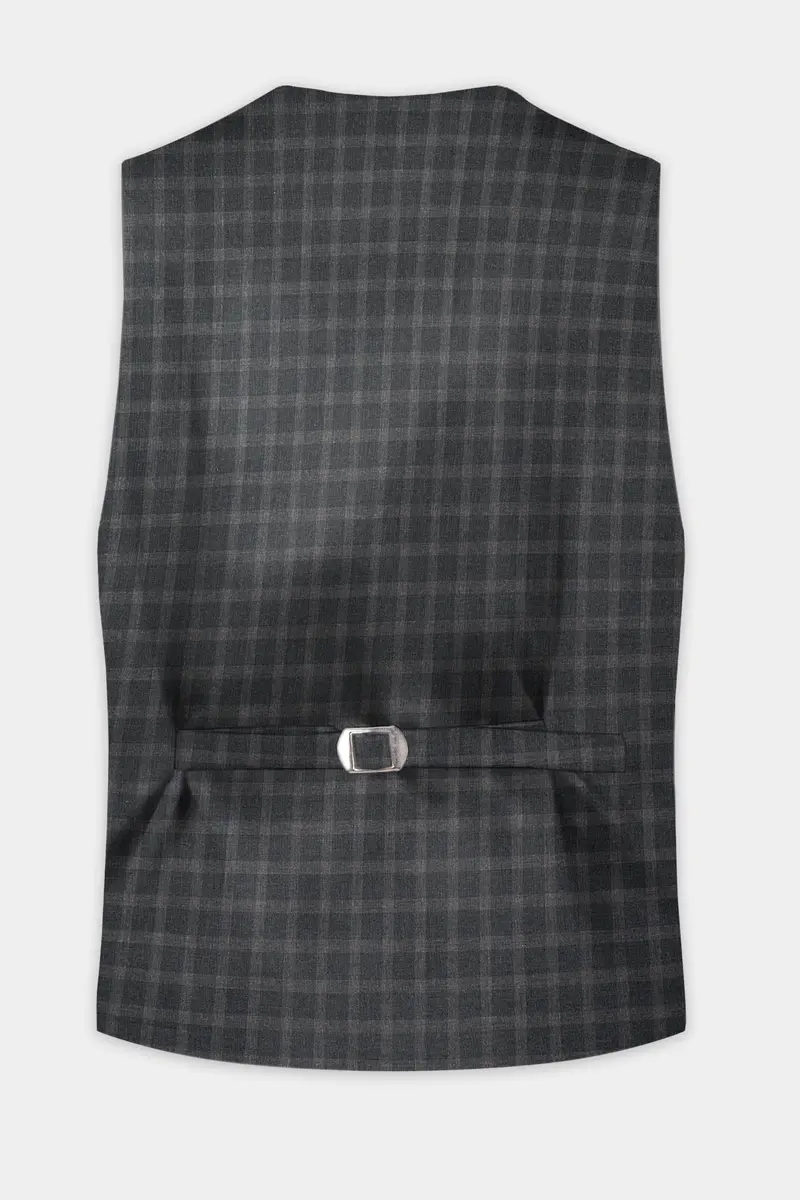 Gravel Gray Checkered Wool Blend Waistcoat 4