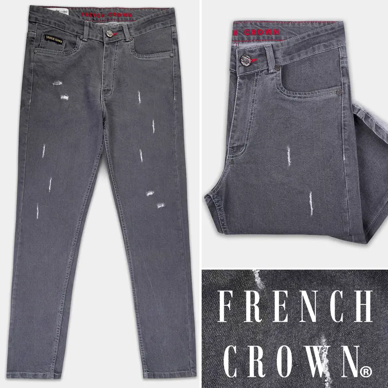 Gravel Gray Mildly Distressed Rinse Wash Stretchable Denim 1