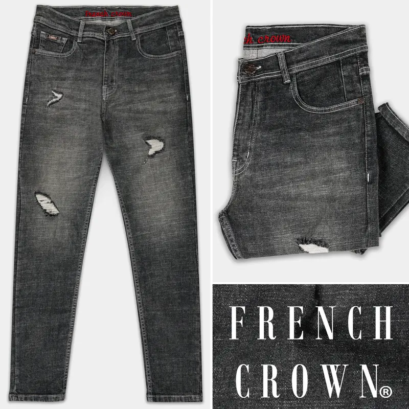 Gravel Gray Mildly Distressed Stretchable Denim 1
