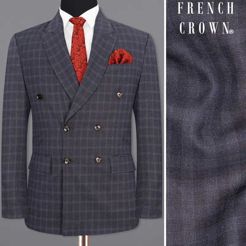 Gravel Gray Plaid Double Breasted Blazer 1