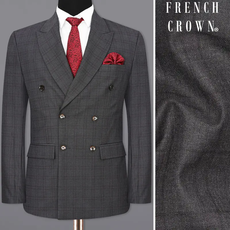Gravel Gray Plaid Double Breasted Blazer 1