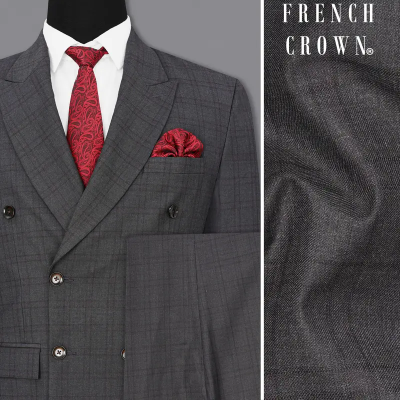 Gravel Gray Plaid Double Breasted Suit 1