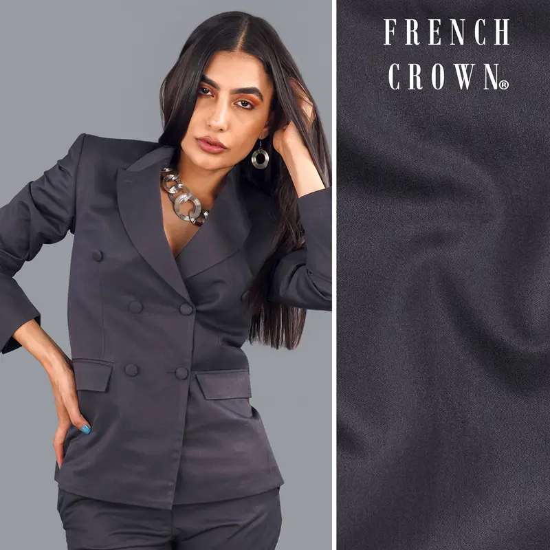 Gravel Gray Subtle Sheen Double Breasted Women's Blazer 1
