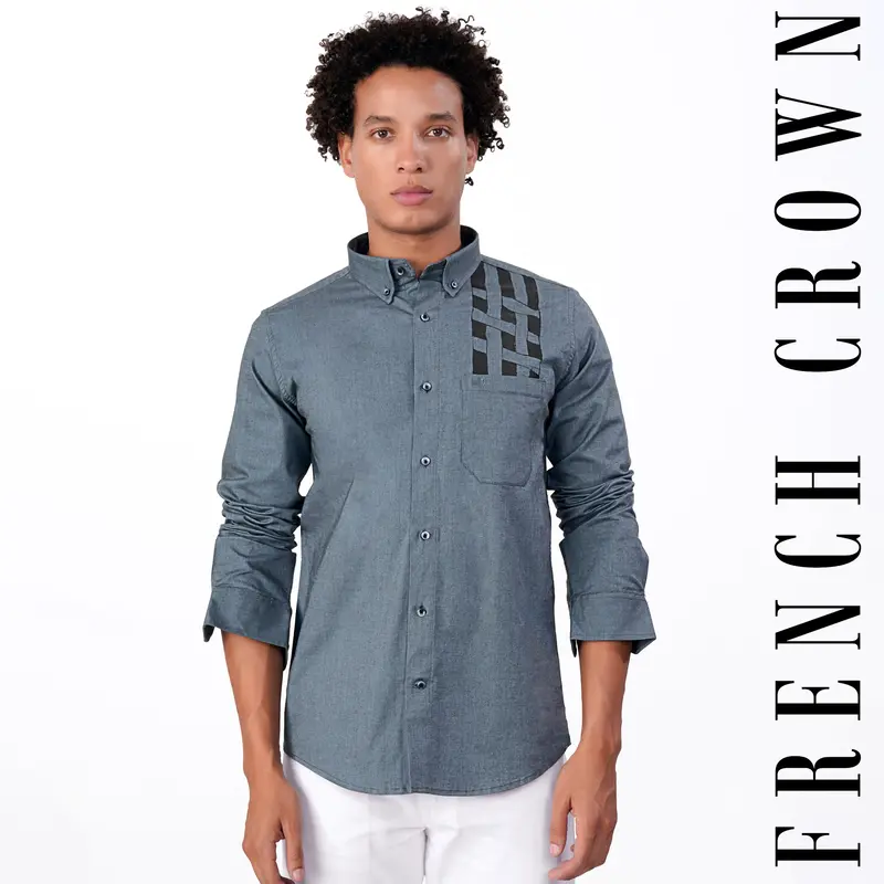 Gravel Gray Two Tone Hand Painted Royal Oxford Designer Shirt 1