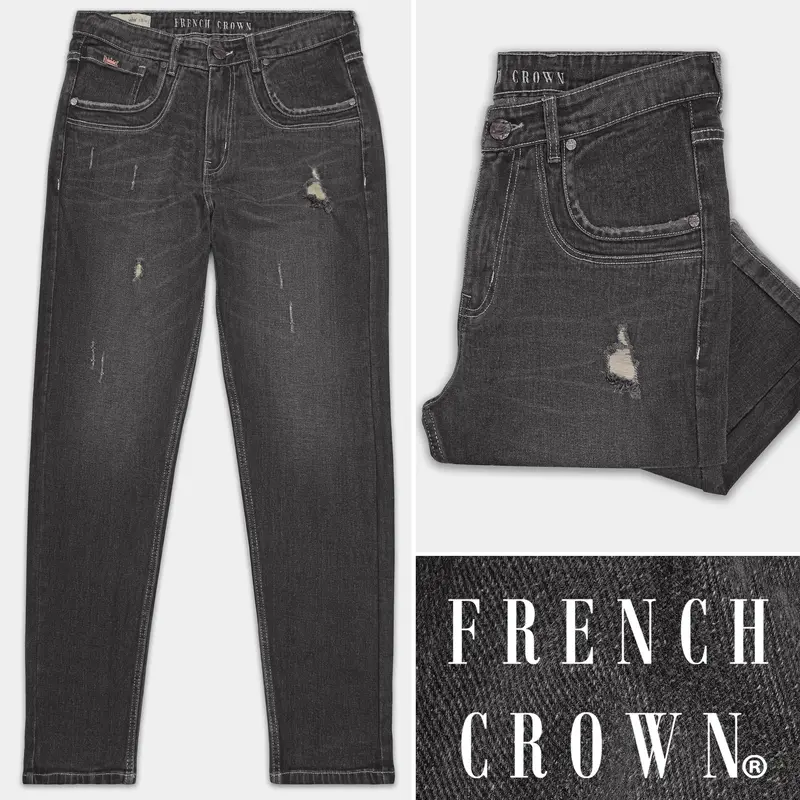 Gravel Gray Whiskering Wash Mildly Distressed Denim 1