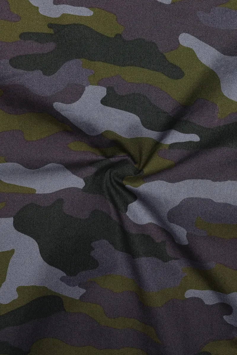 Gravel Gray With Hemlock Green Camouflage Printed Royal Oxford Designer Overshirt/Shacket 3