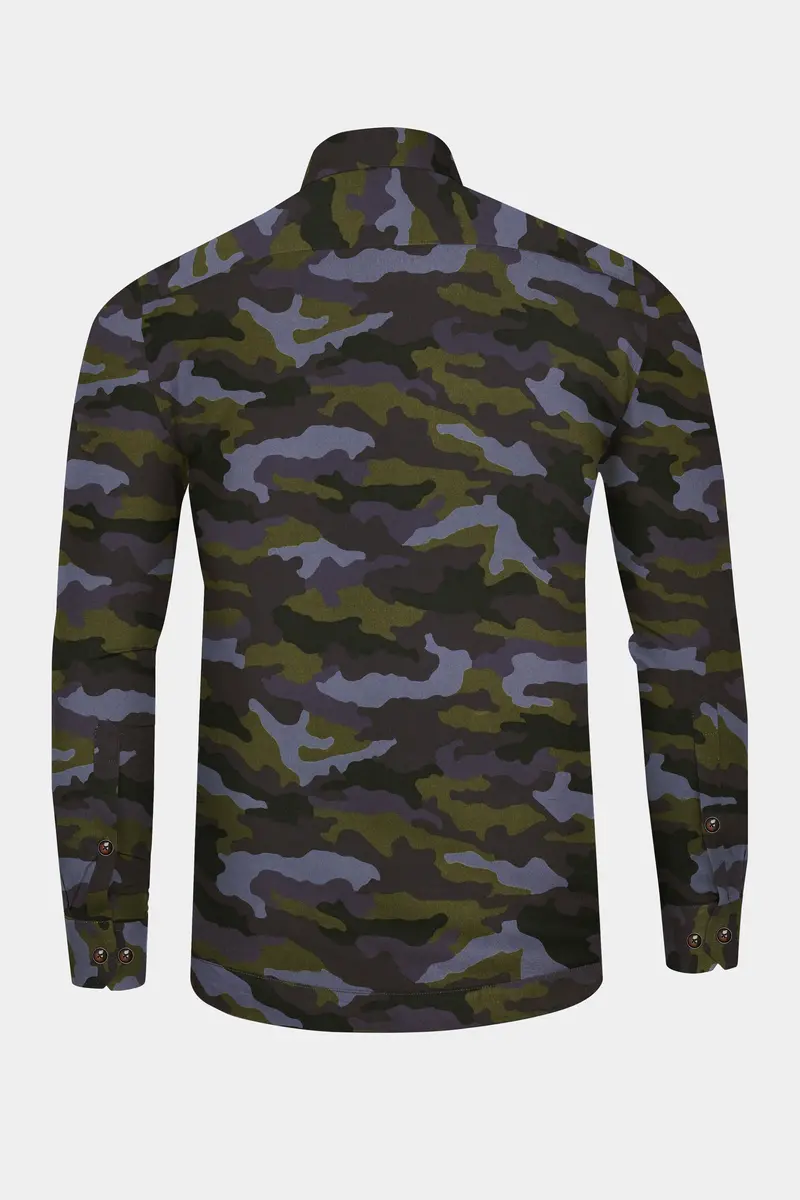 Gravel Gray With Hemlock Green Camouflage Printed Royal Oxford Designer Overshirt/Shacket 7