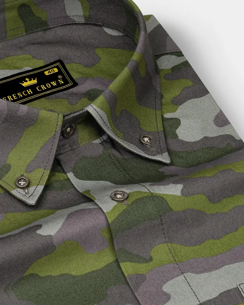 Gravel Gray With Hemlock Green Camouflage Printed Royal Oxford Shirt 1