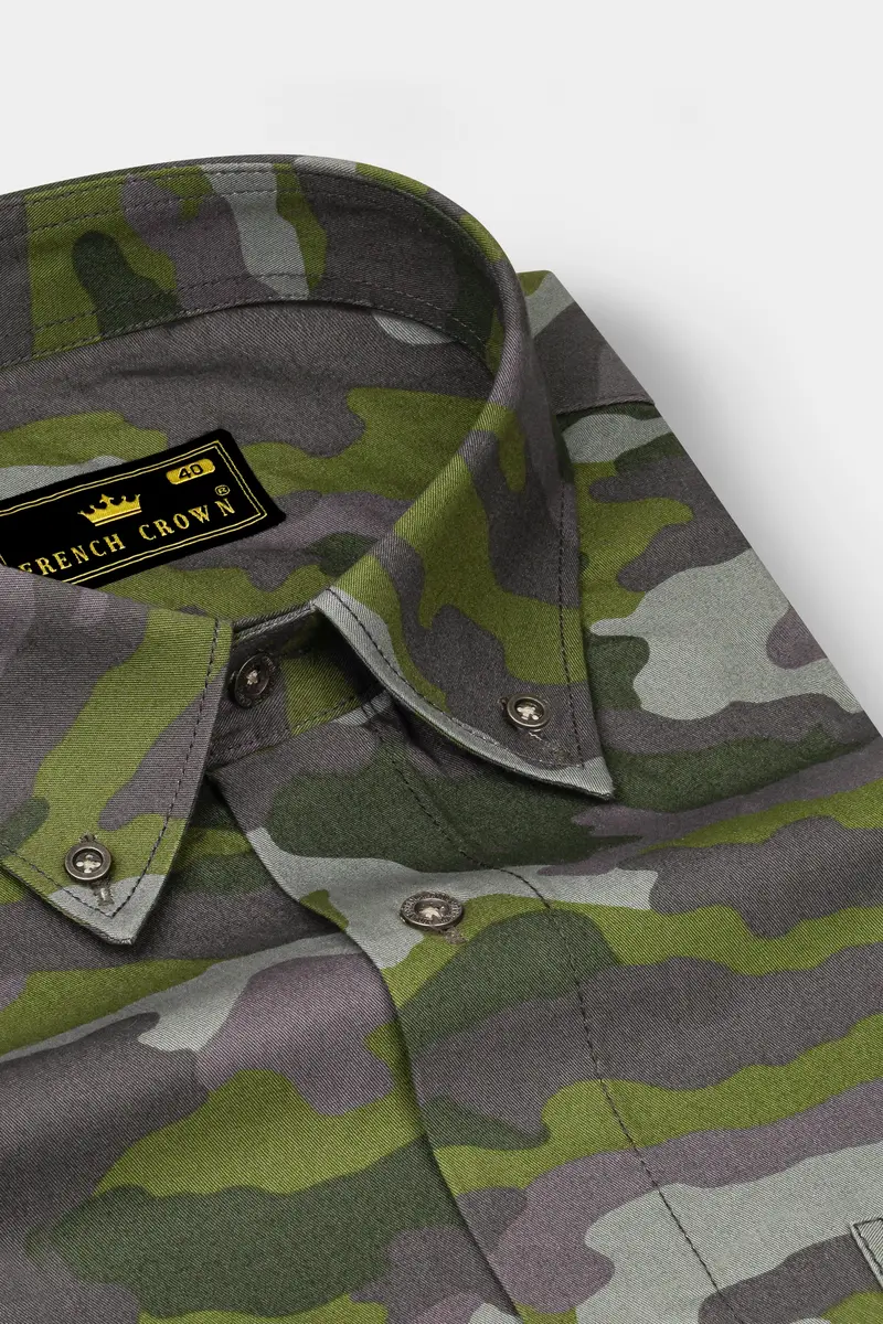Gravel Gray With Hemlock Green Camouflage Printed Royal Oxford Shirt 2