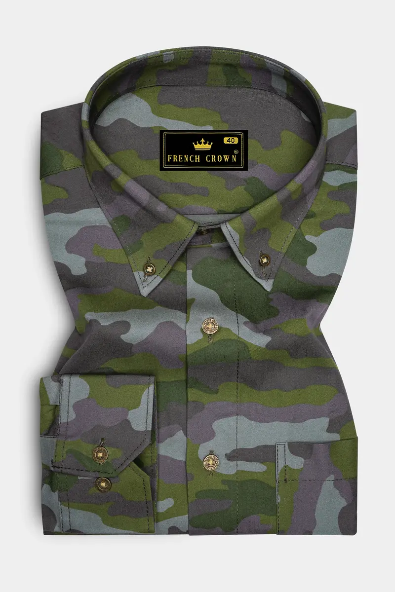 Gravel Gray With Hemlock Green Camouflage Printed Royal Oxford Shirt 4