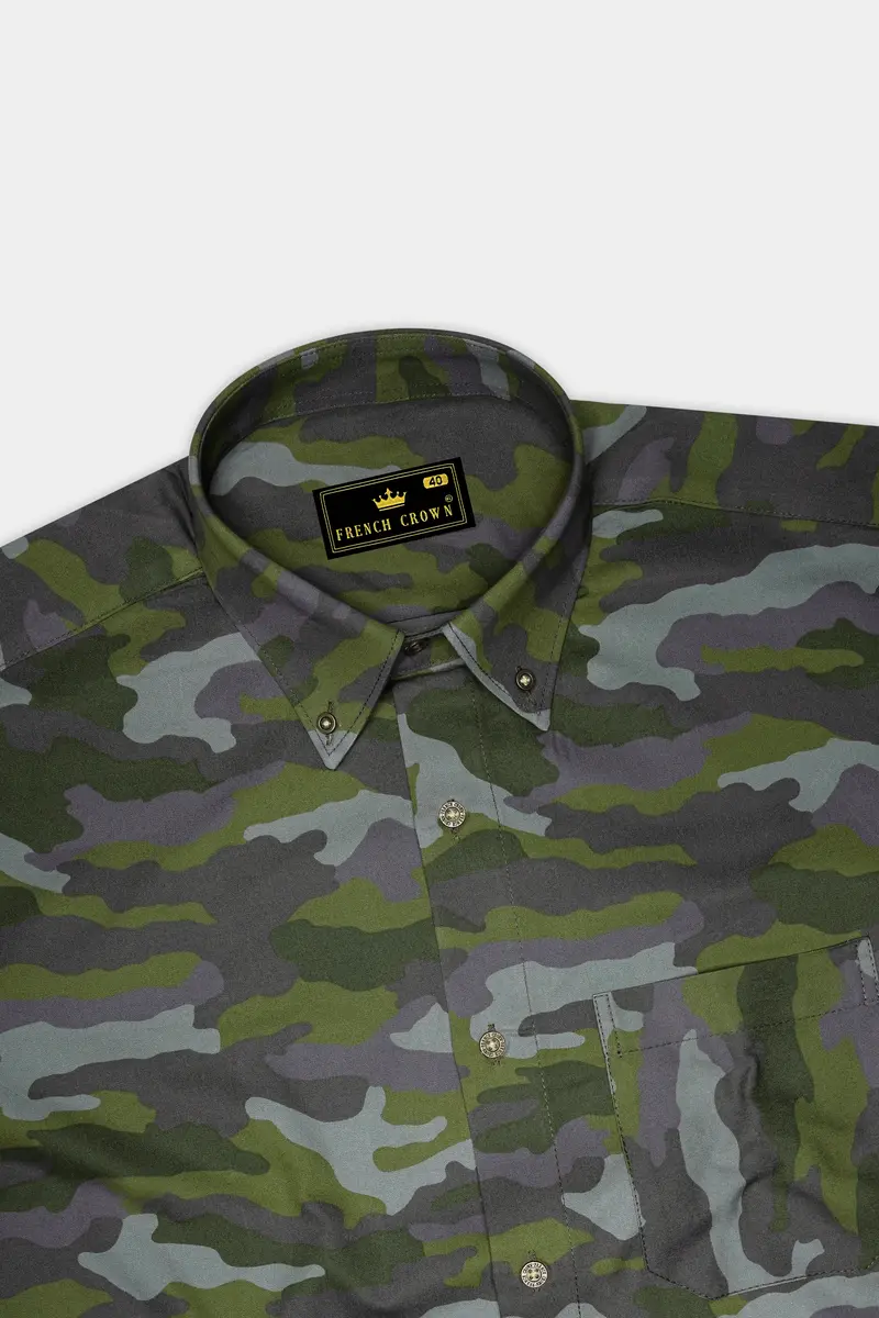 Gravel Gray With Hemlock Green Camouflage Printed Royal Oxford Shirt 5