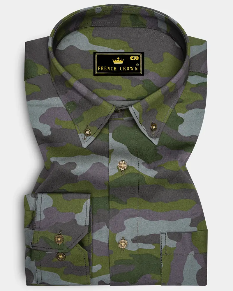 Gravel Gray With Hemlock Green Camouflage Printed Royal Oxford Shirt 6