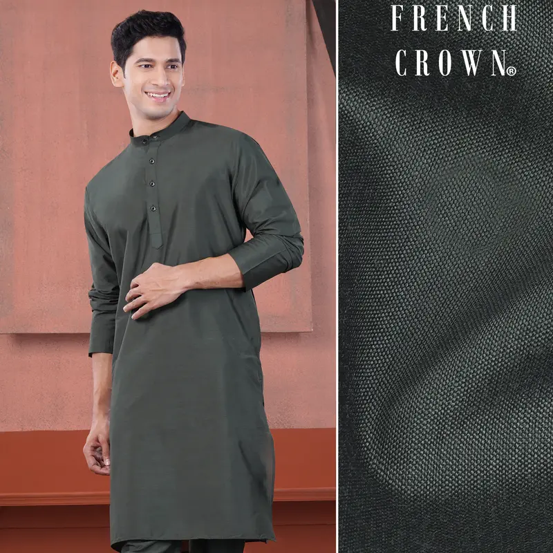 Gravel Green Subtle Sheen Viscose Kurta 1