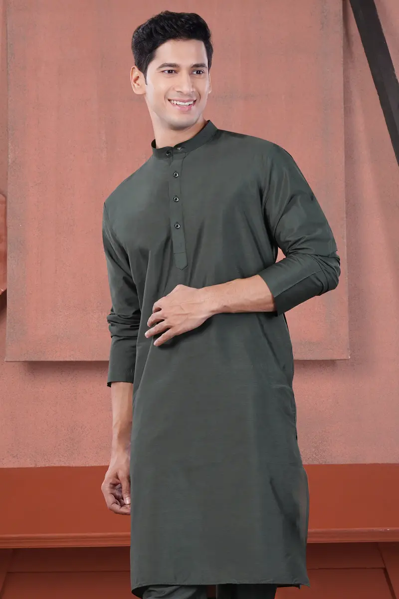 Gravel Green Subtle Sheen Viscose Kurta 2