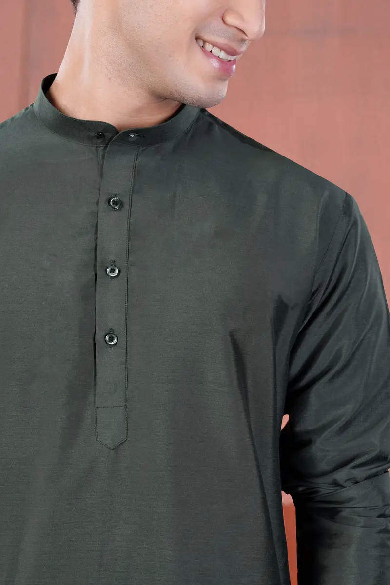 Gravel Green Subtle Sheen Viscose Kurta 4