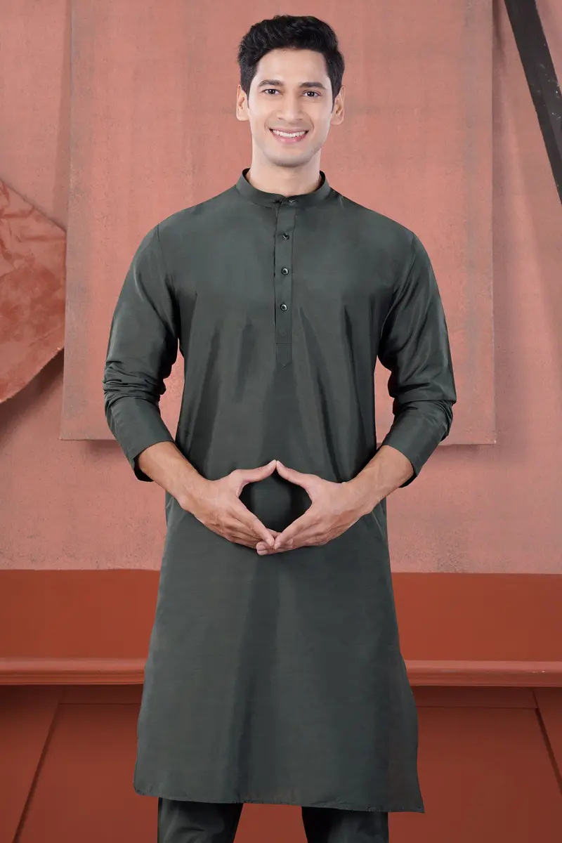Gravel Green Subtle Sheen Viscose Kurta 5