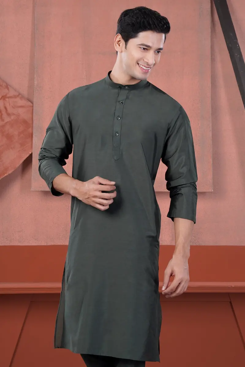 Gravel Green Subtle Sheen Viscose Kurta 6