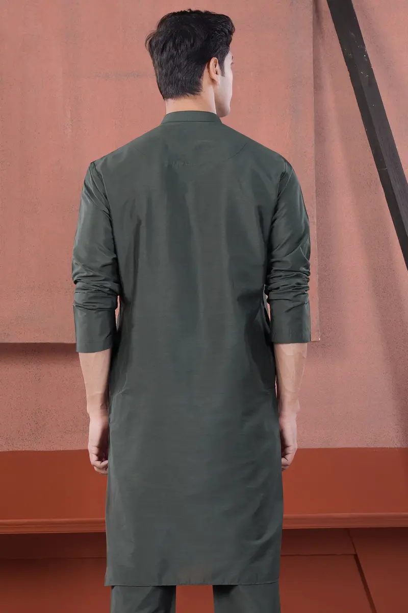 Gravel Green Subtle Sheen Viscose Kurta 7
