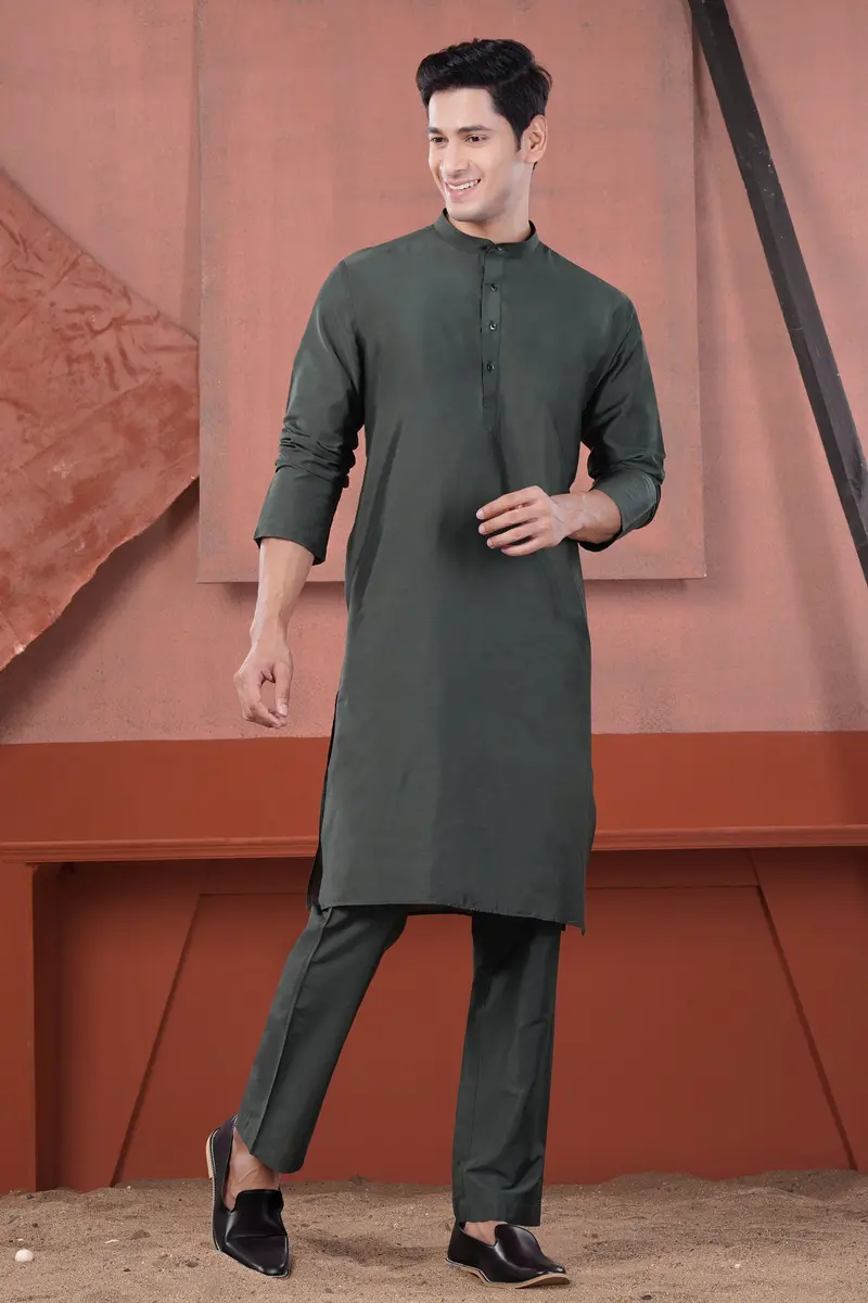 Gravel Green Subtle Sheen Viscose Kurta 8