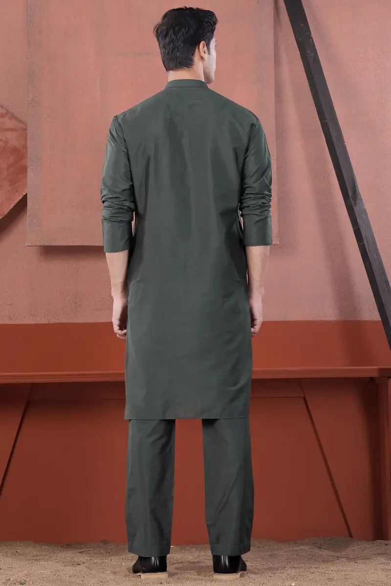Gravel Green Subtle Sheen Viscose Kurta 9