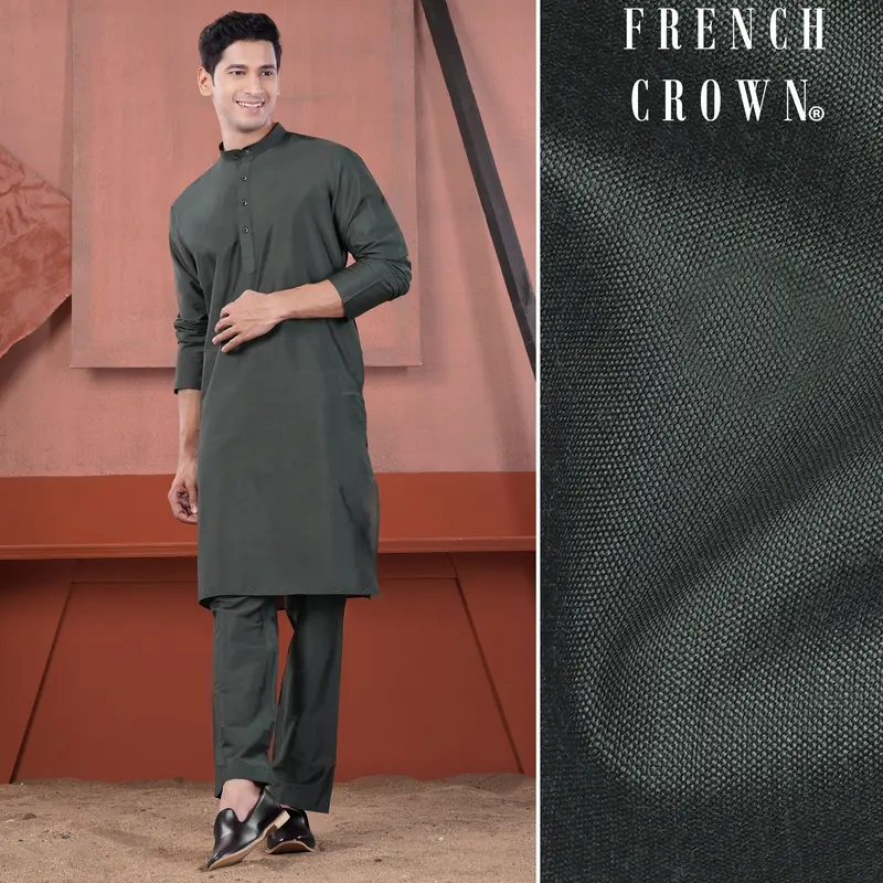 Gravel Green Subtle Sheen Viscose Kurta Set 1