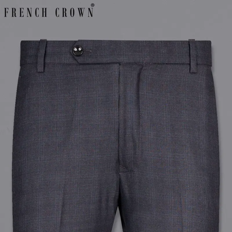 Gravel Grey Subtle Plaid Wool Rich Pant 1
