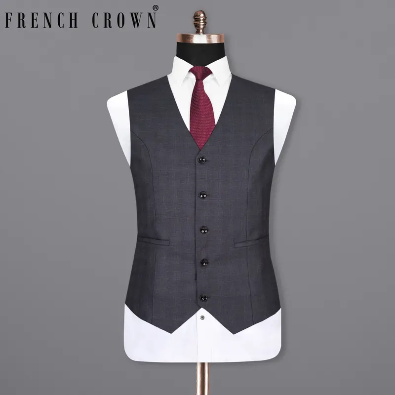 Gravel Grey Subtle Plaid Wool Rich Waistcoat 1