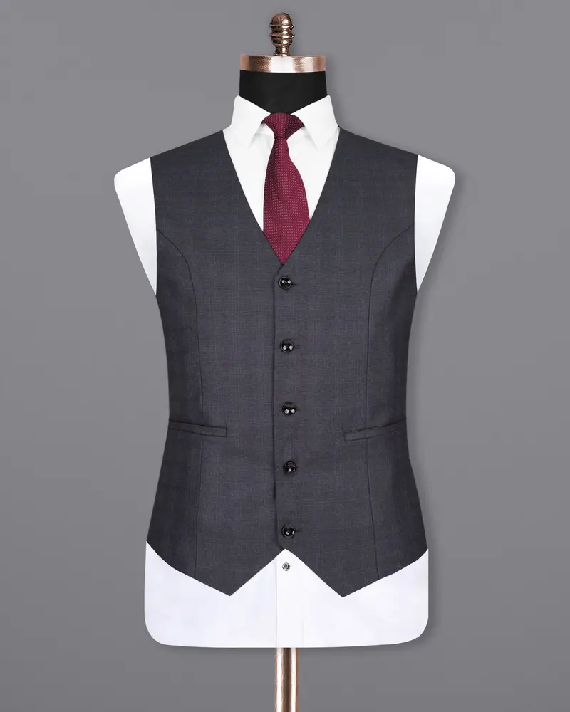 Gravel Grey Subtle Plaid Wool Rich Waistcoat 2