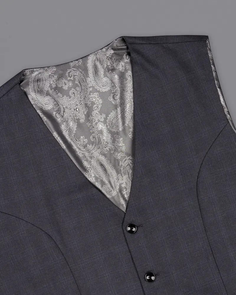 Gravel Grey Subtle Plaid Wool Rich Waistcoat 4