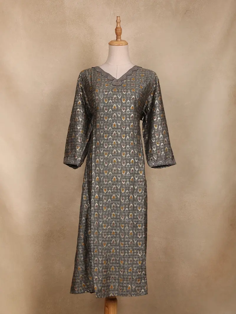 Gray Ikat Design Rayon Kurti 1