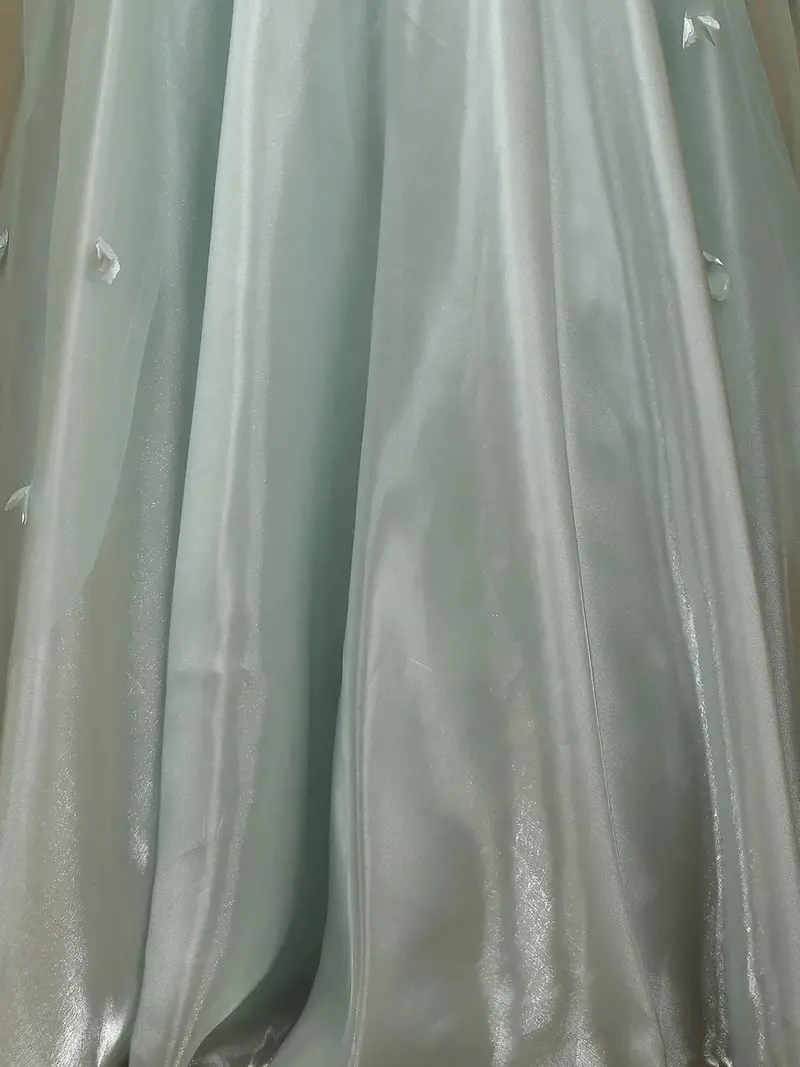 Green 3D Floral Designed Organza Party Gown 3