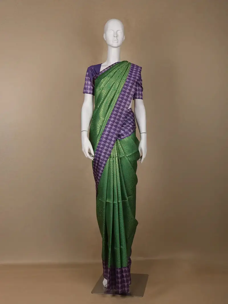 Green Abstract Designed Semi Tussar Saree 1