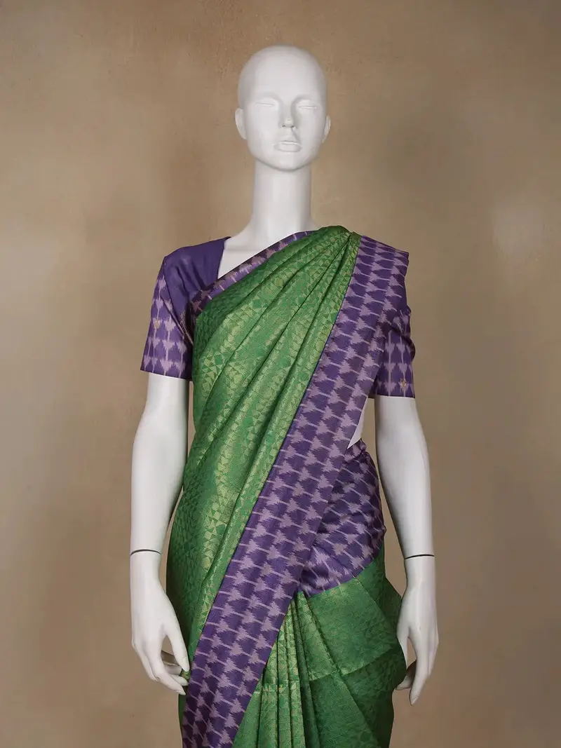 Green Abstract Designed Semi Tussar Saree 2